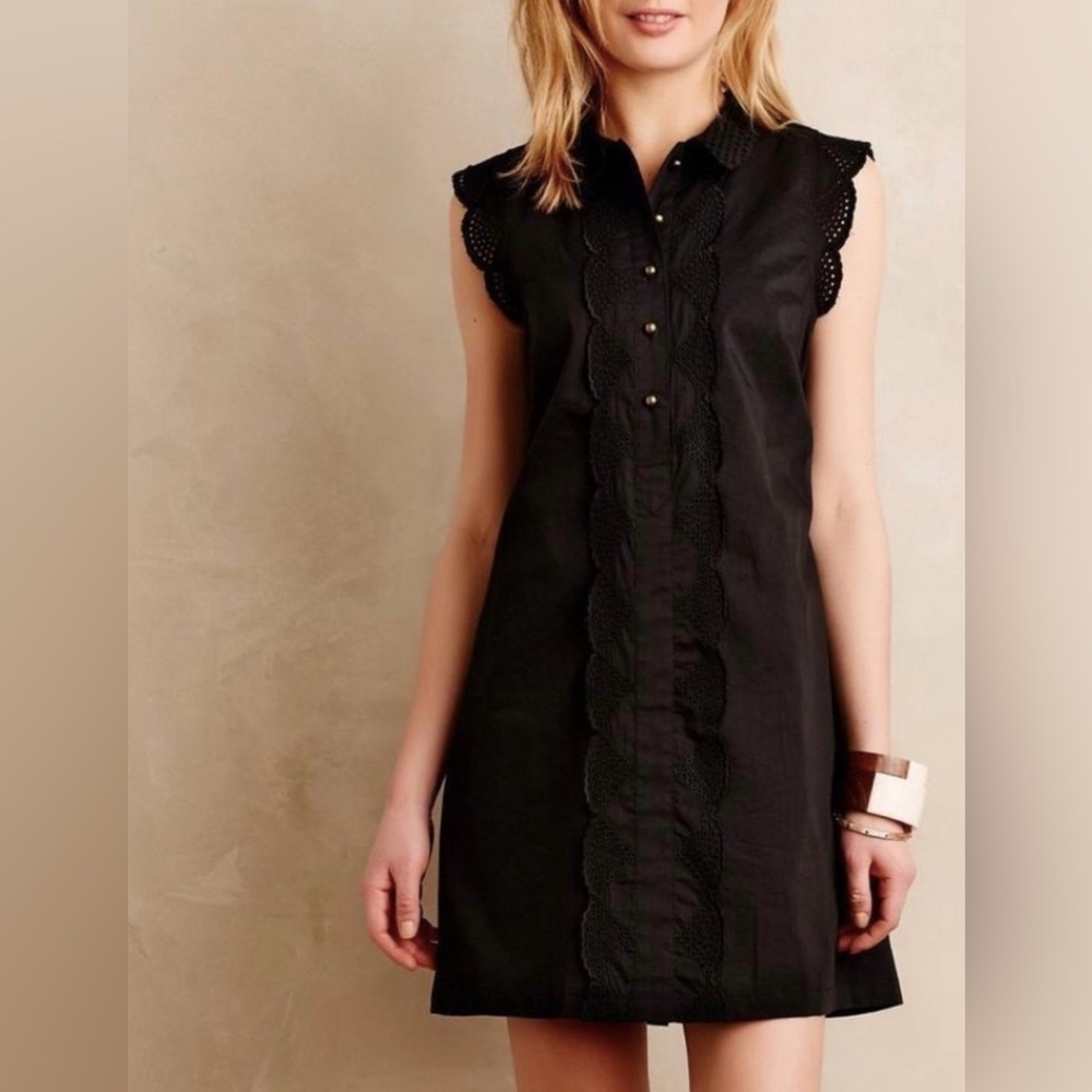Anthropologie Dear Creatures Trinette Eyelet Trim Shirtdress in Black - Size XL